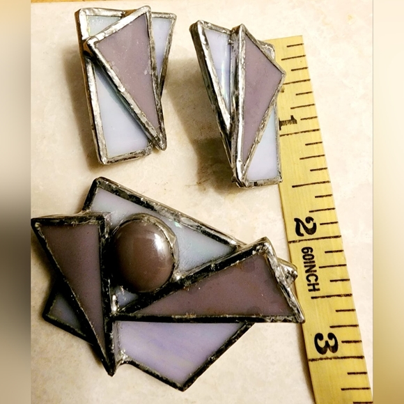 Vintage 1980s demiparure geometric shades of purple and silver set - Picture 4 of 4